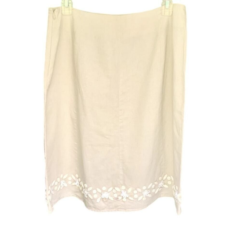 Willi Smith Natural Linen Cotton Blend A Line Skirt Shell Ribbon Embellishment 8